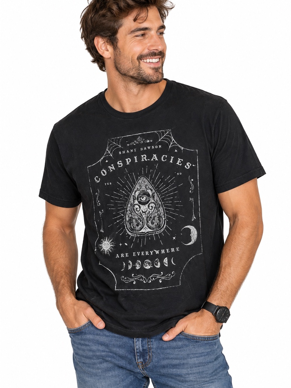 Shane Dawson Conspiracies Are Everywhere Graphic Tee M Black Ouija Celestial Mer